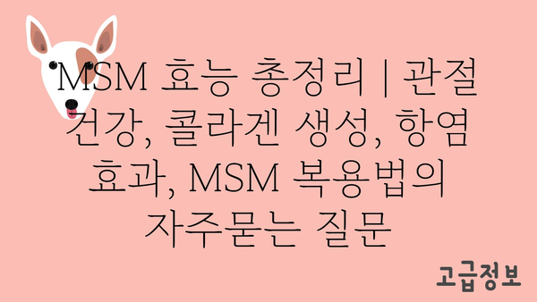 MSM 효능 총정리 | 관절 건강, 콜라겐 생성, 항염 효과, MSM 복용법