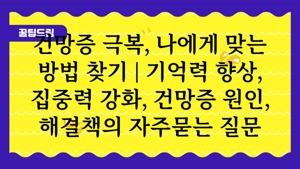 건망증 극복, 나에게 맞는 방법 찾기 | 기억력 향상, 집중력 강화, 건망증 원인, 해결책